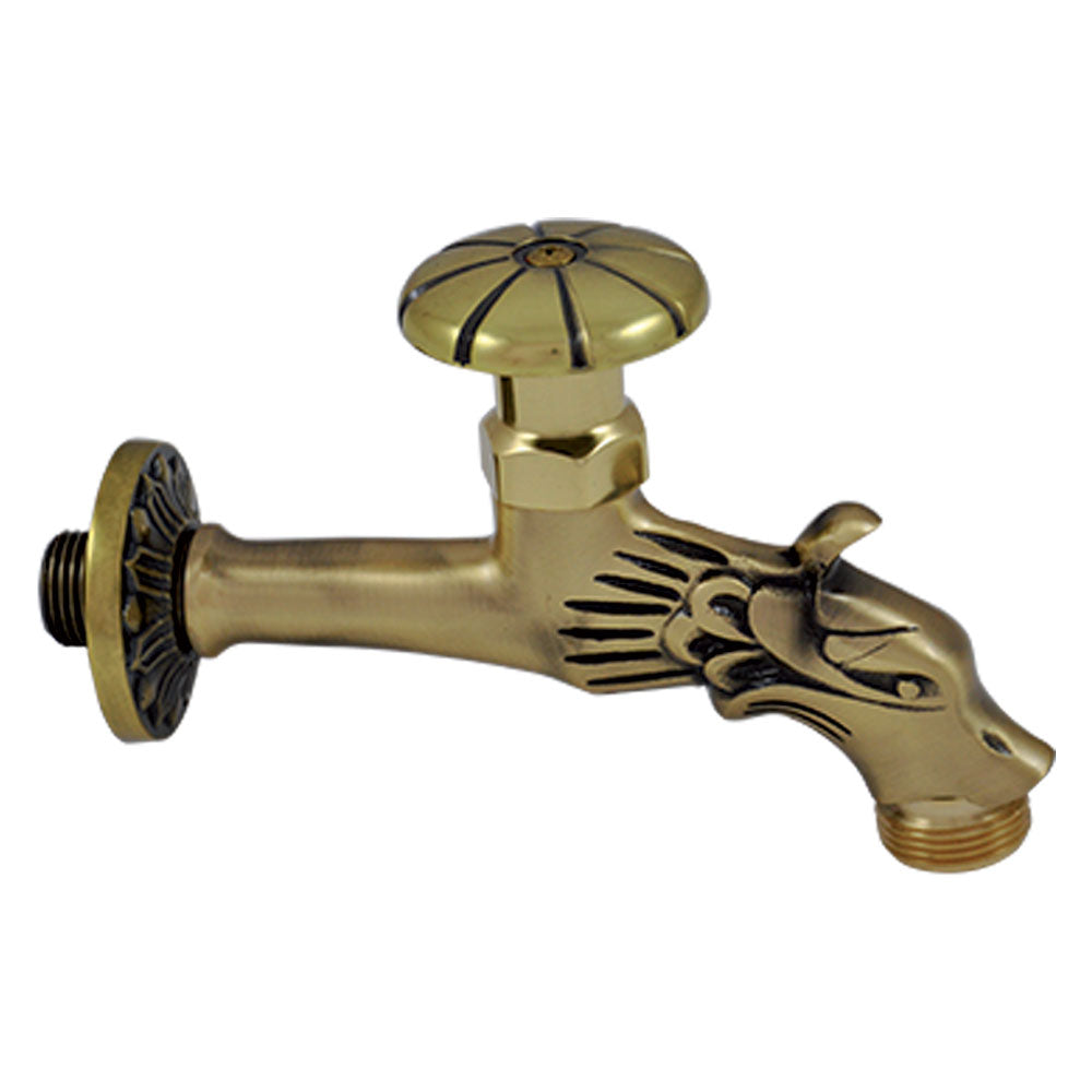 Rubinetto ornamentale da esterno modello Rinascimento in ottone antichizzato 1/2" con rosone e rompigetto