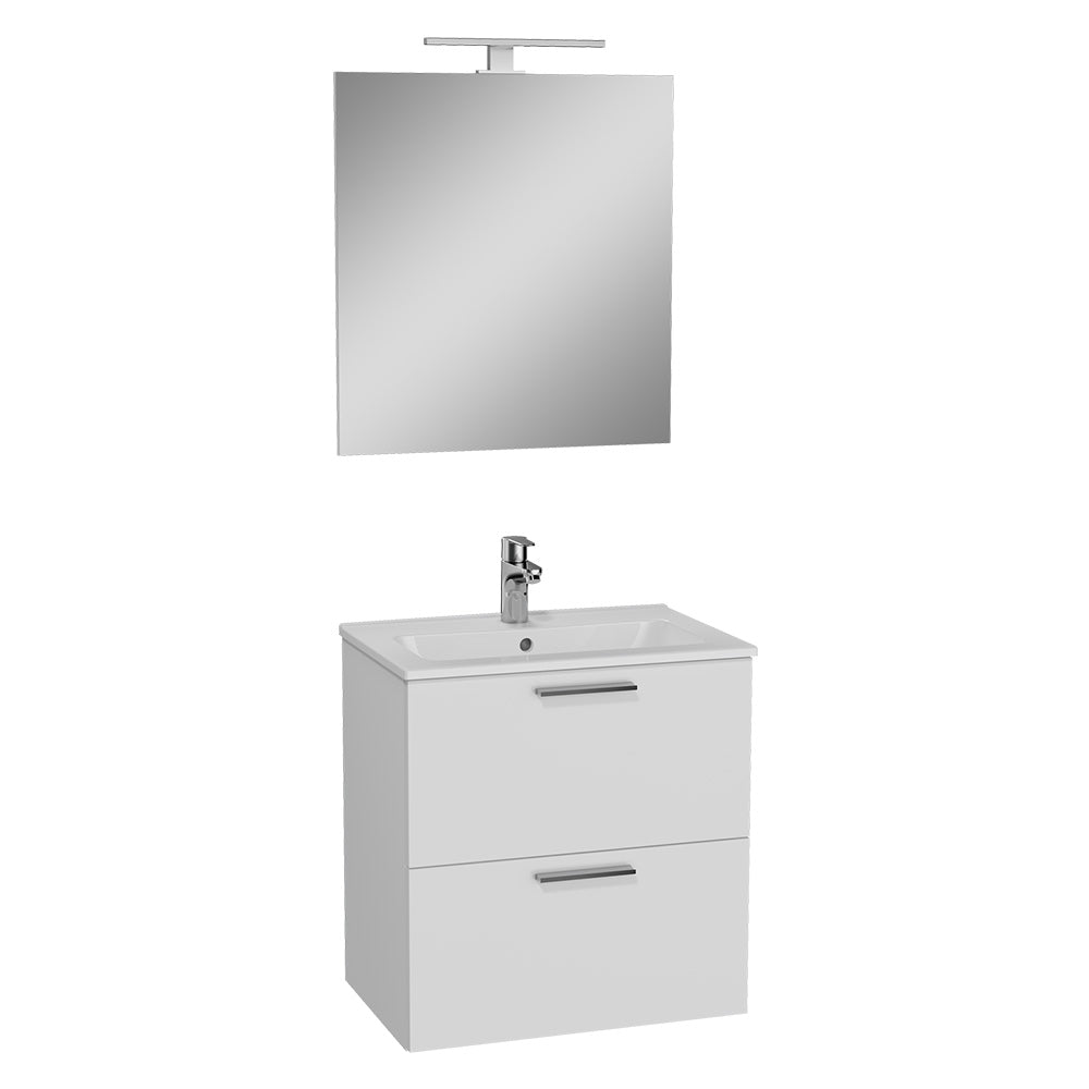 Mobile bagno sospeso Mia 57,5 cm bianco lucido con lavabo e specchio LED Immagine principale del prodotto