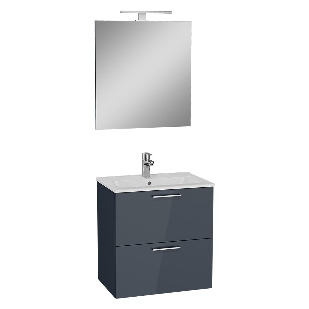 Mobile bagno sospeso Mia antracite 57,5x37,8x59,6 cm con lavabo e specchio LED