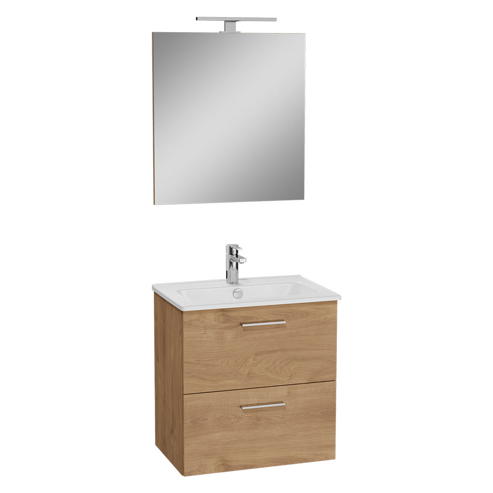 Mobile bagno sospeso Mia Golden Oak 57,5 cm con lavabo e specchio LED