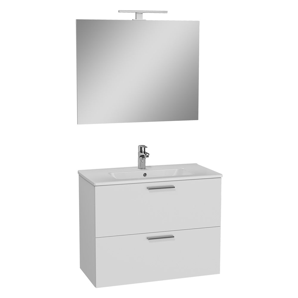 Mobile da bagno sospeso Mia bianco lucido con lavabo e specchio LED - 77,5 x 37,8 x 59,6 cm Immagine principale del prodotto