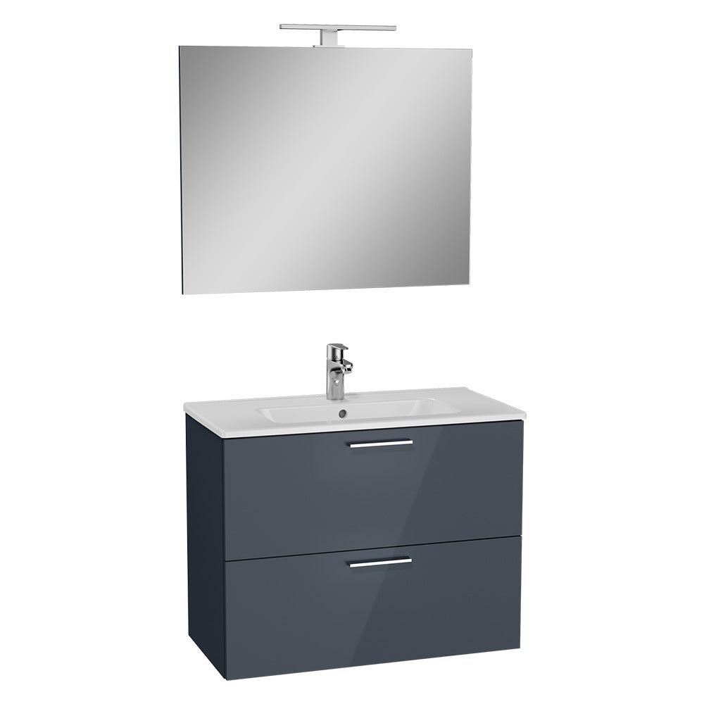 Mobile da bagno sospeso Mia colore antracite con lavabo e specchio LED
