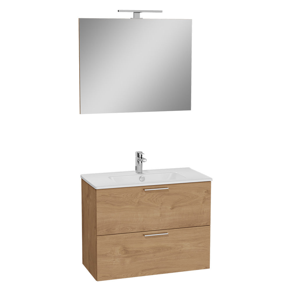 Mobile da bagno sospeso Mia Golden Oak con lavabo e specchio LED 77,5x37,8x59,6 cm Immagine principale del prodotto