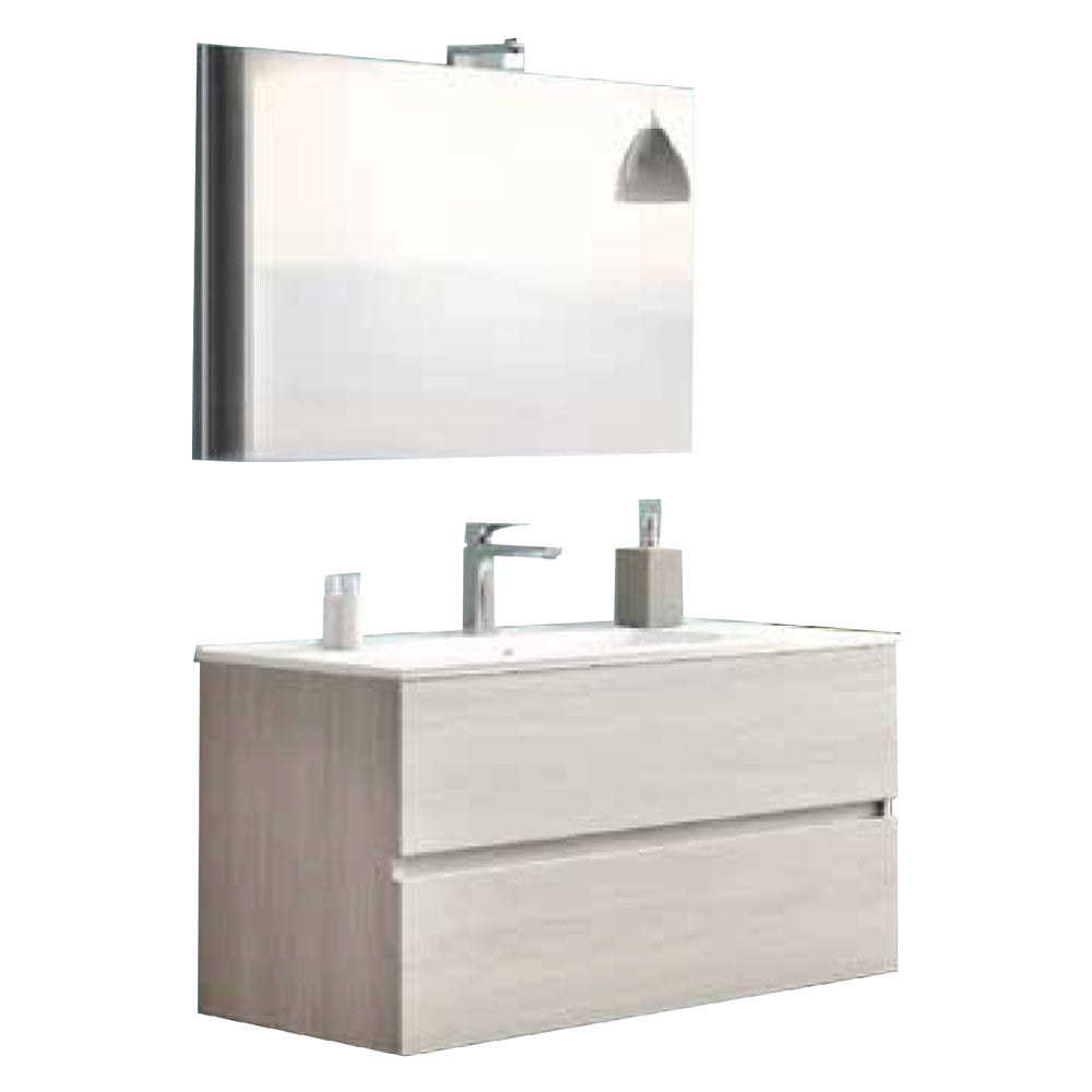 Mobile da bagno sospeso rovere grigio 101 cm con lavabo e specchio LED Immagine principale del prodotto