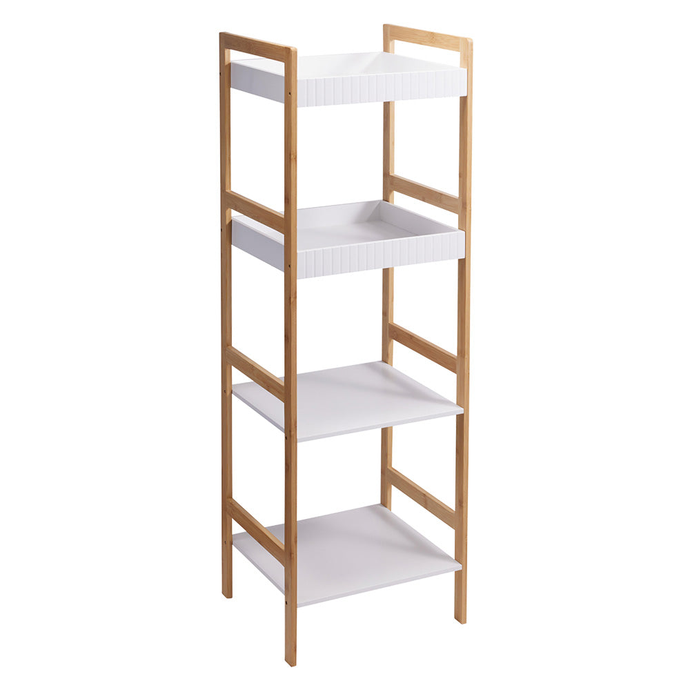 Scaffale portabiancheria da bagno in bambù e MDF a 4 ripiani Immagine principale del prodotto