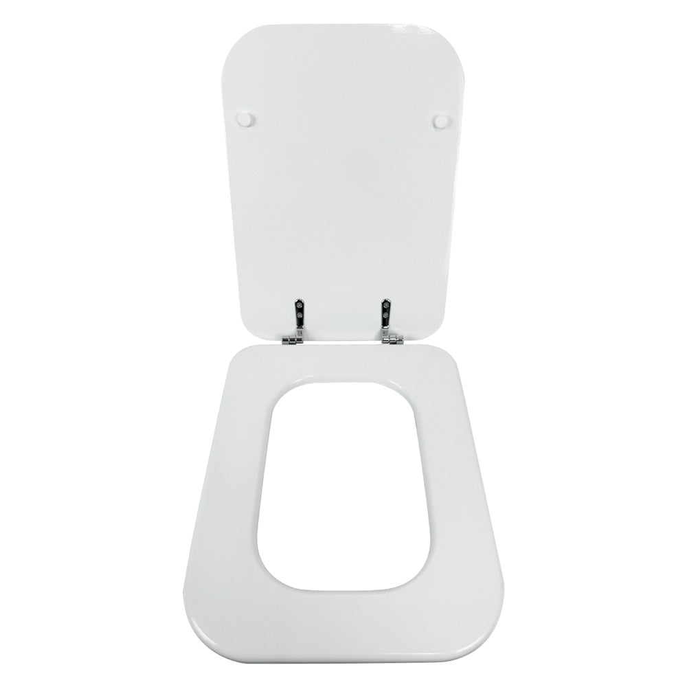 Sedile WC Conca in MDF laccato bianco con cerniere universali Immagine principale del prodotto