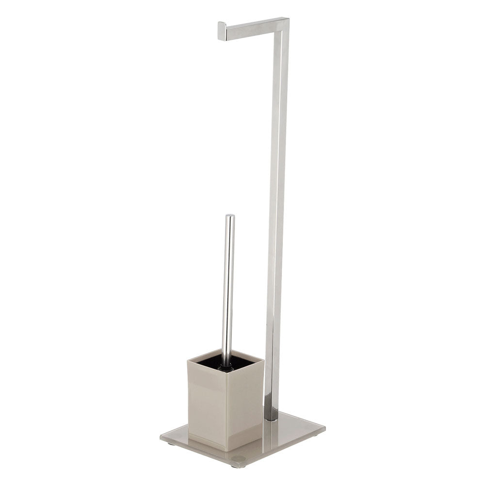 Piantana bagno multifunzione grigio tortora con base in vetro - 22x18x70,5 cm
