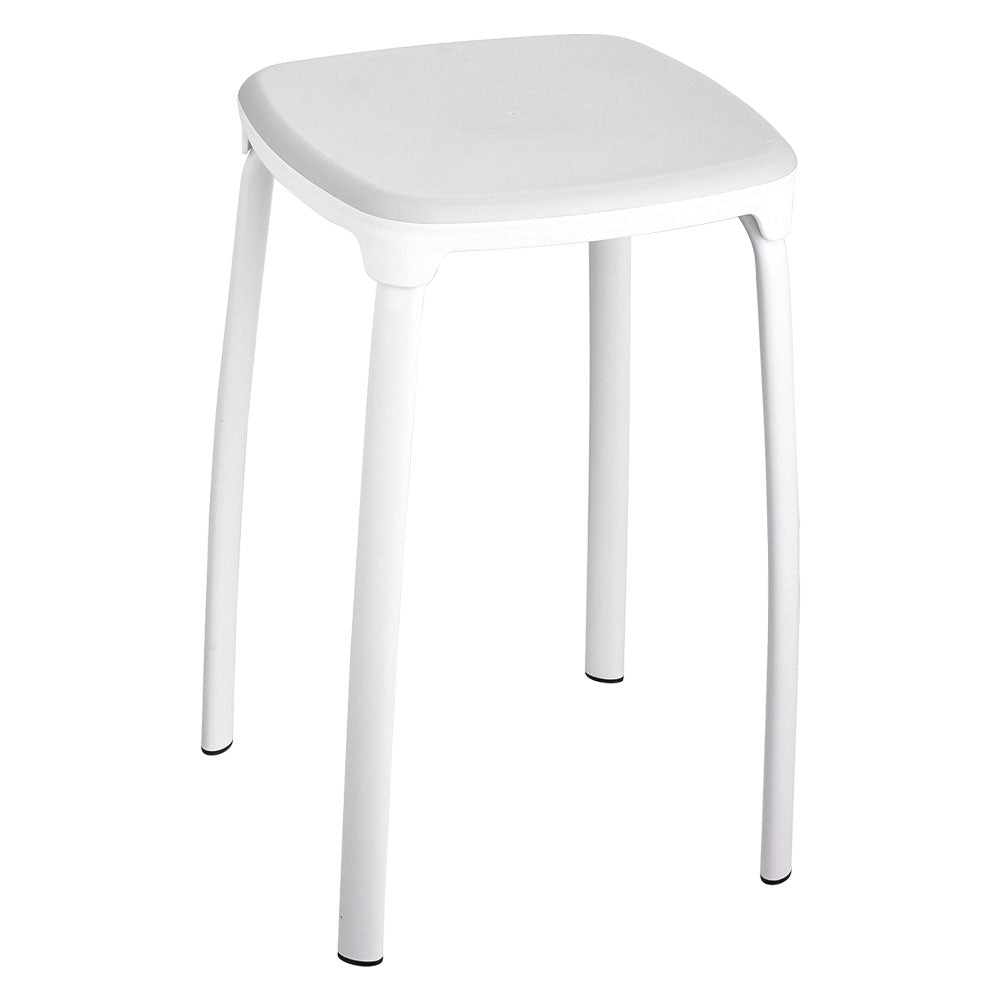 Sgabello da bagno salvaspazio in plastica bianca con piedi in metallo 29x29x46 cm