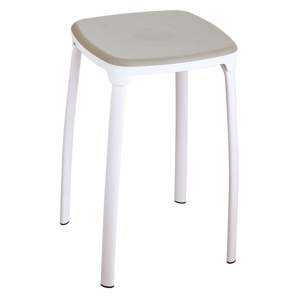 Sgabello da bagno grigio tortora con seduta in plastica e piedi in metallo 29x29xh.46 cm