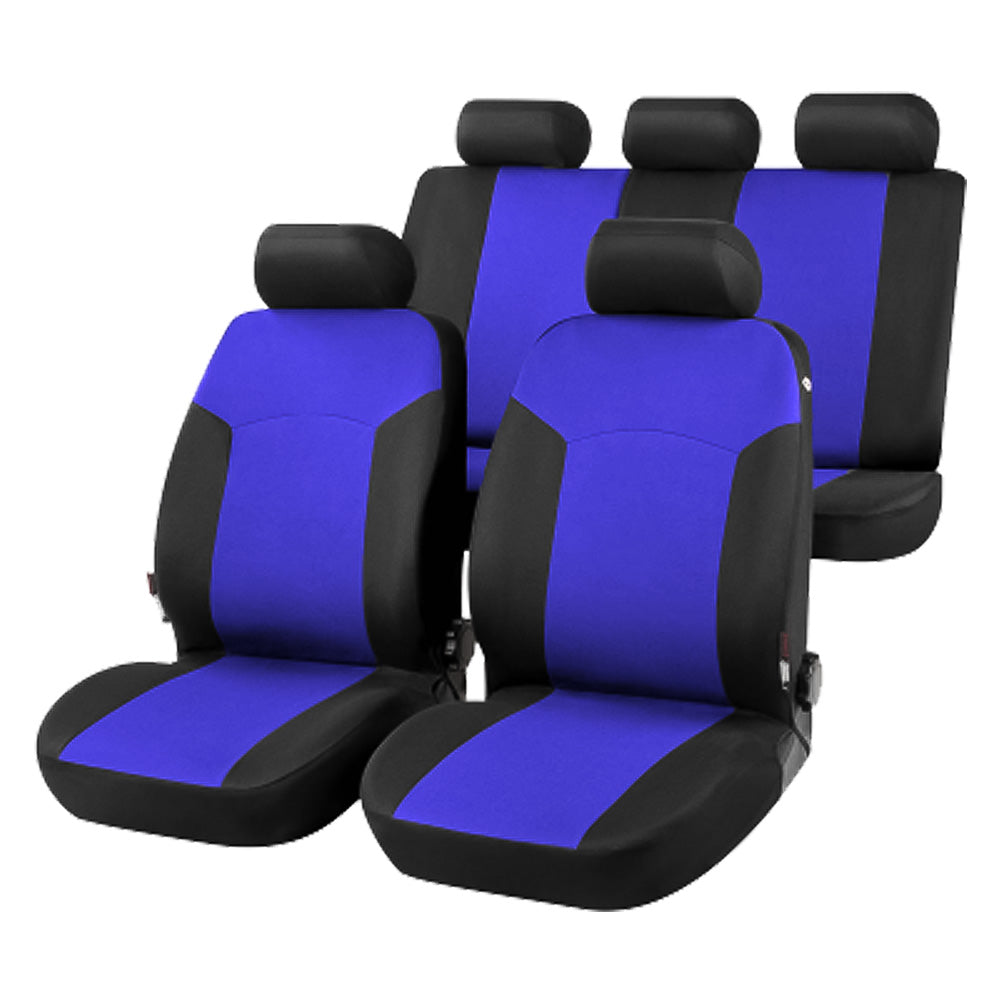 Rinnova e proteggi la tua auto con il set di coprisedili Bogotà blu da 9 pezzi. Misto cotone e poliestere con imbottitura da 3 mm. Acquista ora! Immagine principale del prodotto