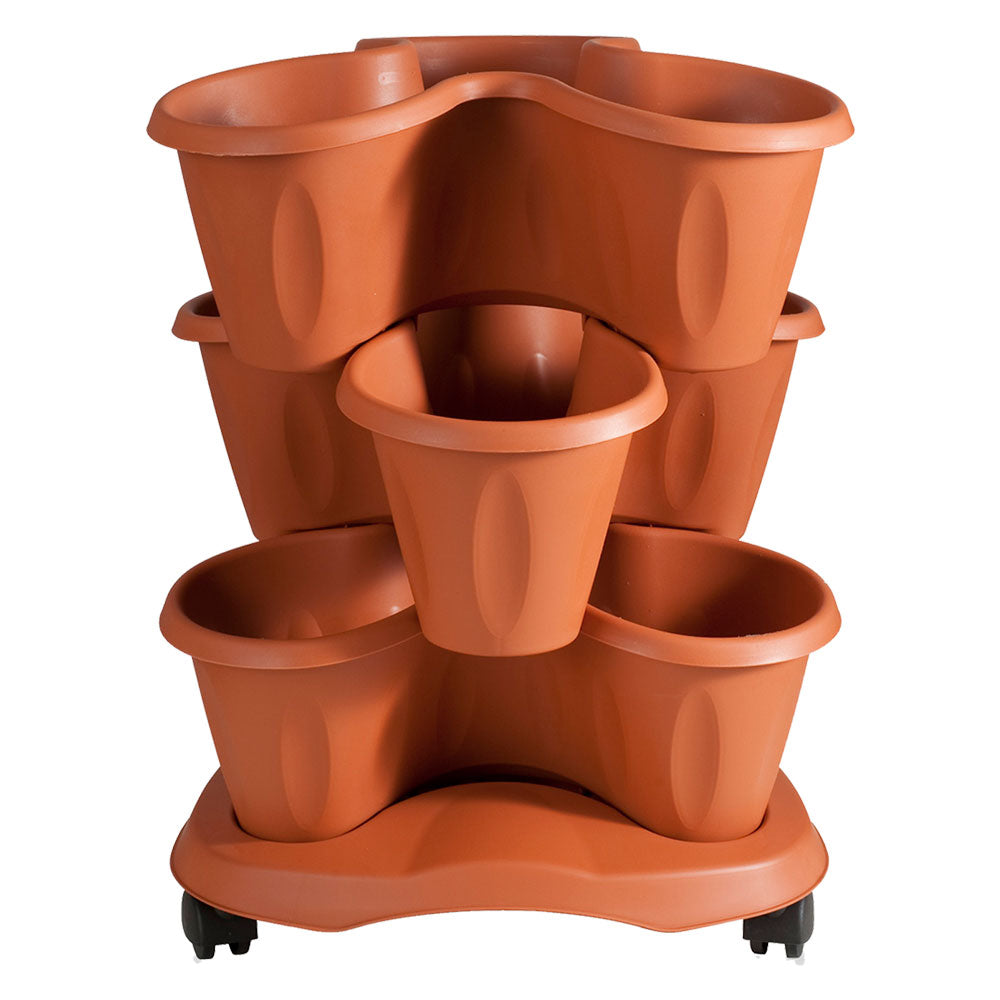 Set vasi trifoglio Bama in polipropilene effetto terracotta 40x51 cm kit da 3 pezzi con ruote