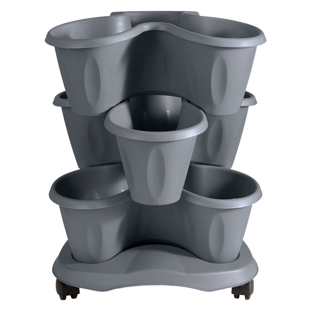 Set vaso trifoglio Bama grigio 40x51 cm in polipropilene da 3 pezzi con ruote Immagine principale del prodotto
