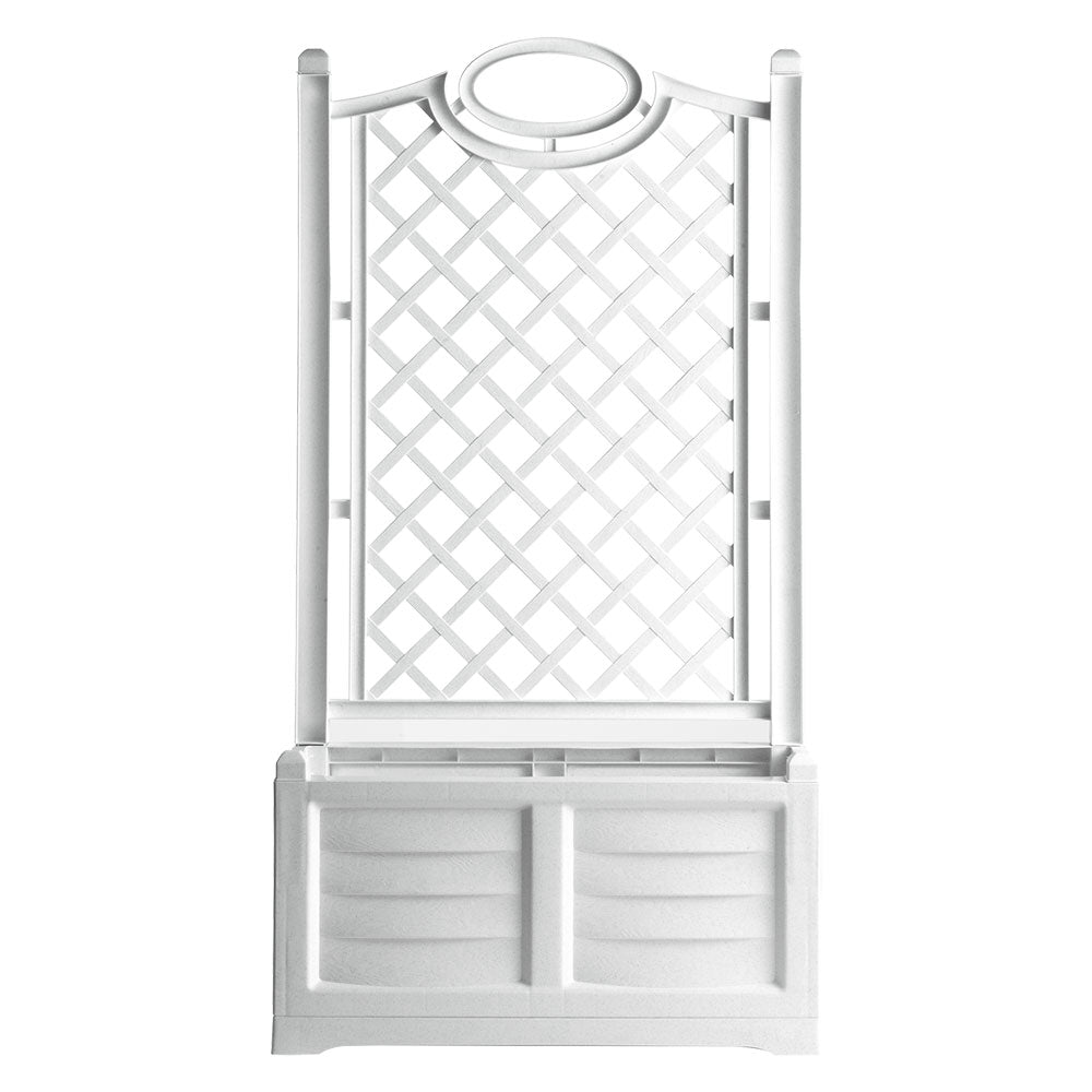 Fioriera separè rettangolare bianca in PVC 80x42,5xh150 cm con spalliera grigliata Bama