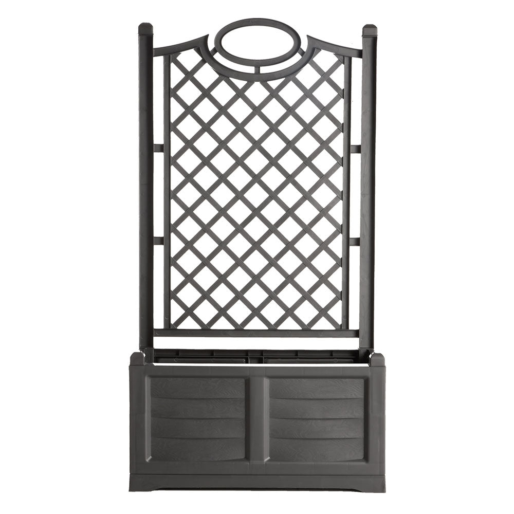 Fioriera rettangolare in PVC Separè Bama colore ferro battuto con spalliera 80x42,5x150 cm e capacità 120 litri