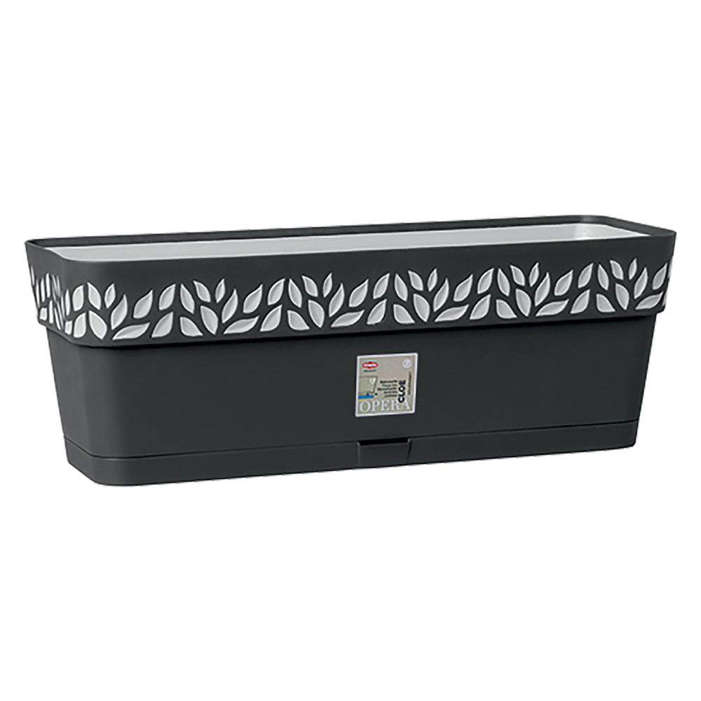 Balconetta rettangolare Cloe Stefanplast 50 cm in plastica grafite da 9,5 litri con riserva d'acqua Immagine principale del prodotto