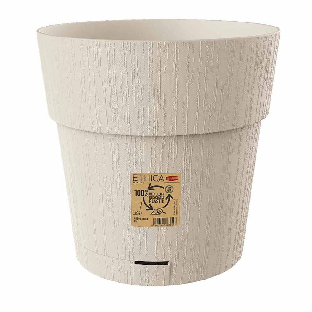 Vaso tondo Ethica Stefanplast in plastica riciclata colore gesso ø 25 cm con riserva d'acqua