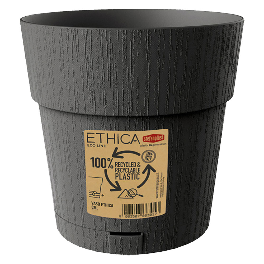 Vaso tondo Ethica Stefanplast colore grafite diametro 30 cm con riserva d'acqua per piante