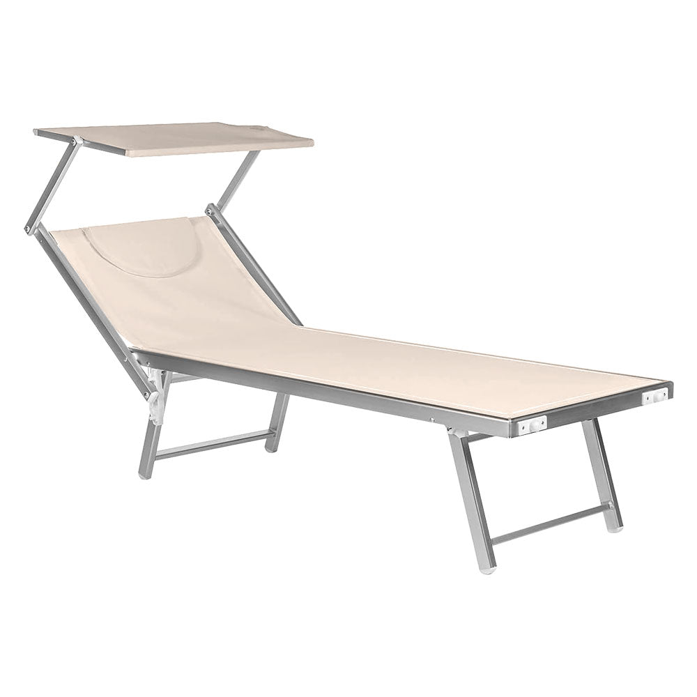 Lettino Budelli in alluminio con parasole colore tortora 188x67 cm