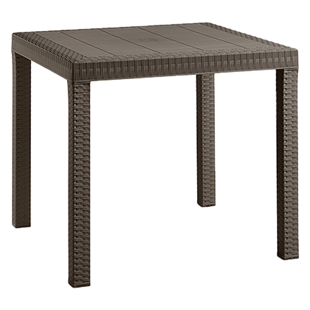 Tavolo da esterno modello Dallas in polipropilene effetto rattan tortora 80x80 cm
