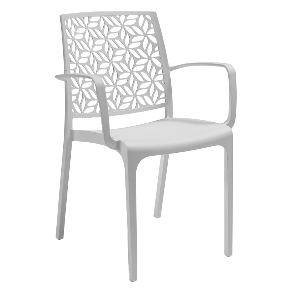 Sedia da giardino Ninfa con braccioli in polipropilene bianco impilabile 56x54x80 cm