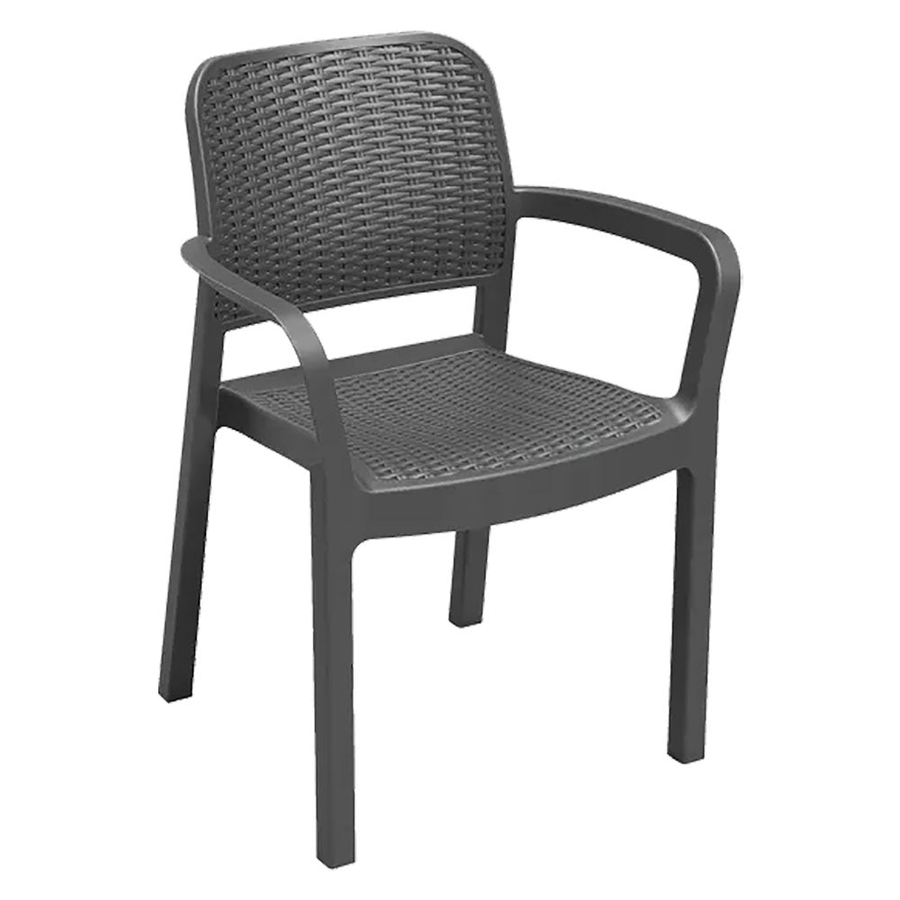 Sedia da giardino modello Bella in polipropilene effetto rattan graphite 58x53x83 cm con braccioli Immagine principale del prodotto