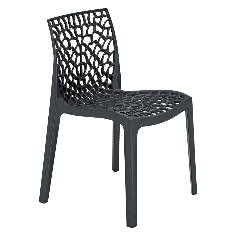 Sedia Gruvyer in polipropilene antracite con motivo traforato ad effetto ragnatela 52x51xh.81 cm
