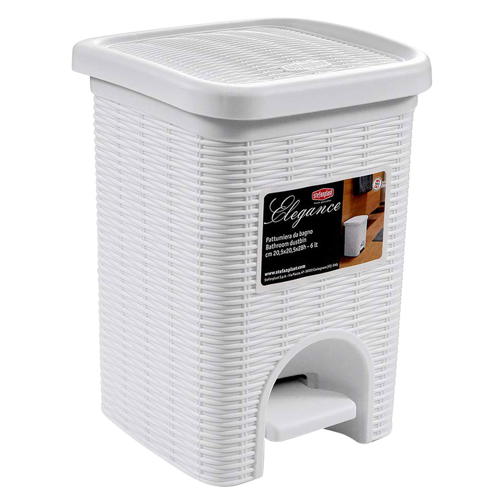 Pattumiera a pedale Elegance in plastica bianca 6 litri per bagno e casa