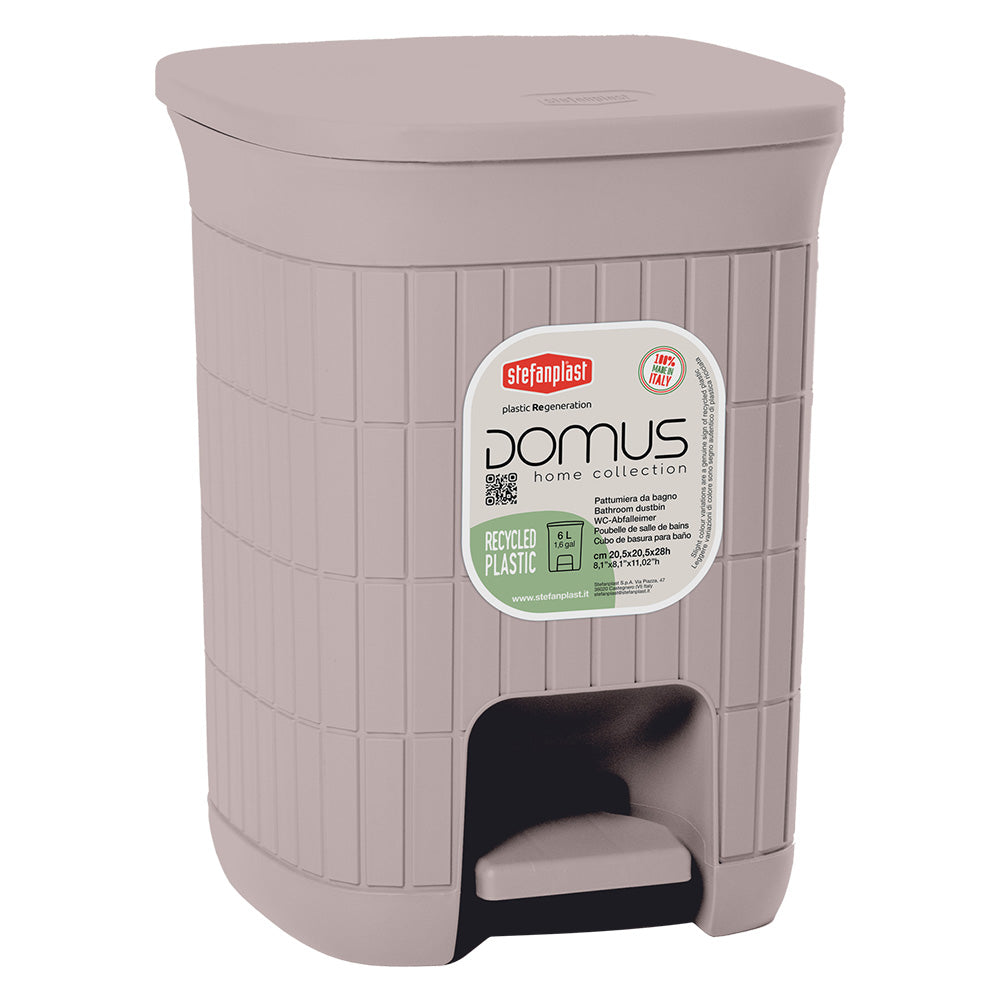 Domus pattumiera a pedale in plastica greige da 6 litri