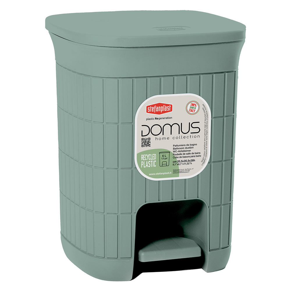 Pattumiera a pedale Domus in plastica rigenerata colore Green Tea 6 litri