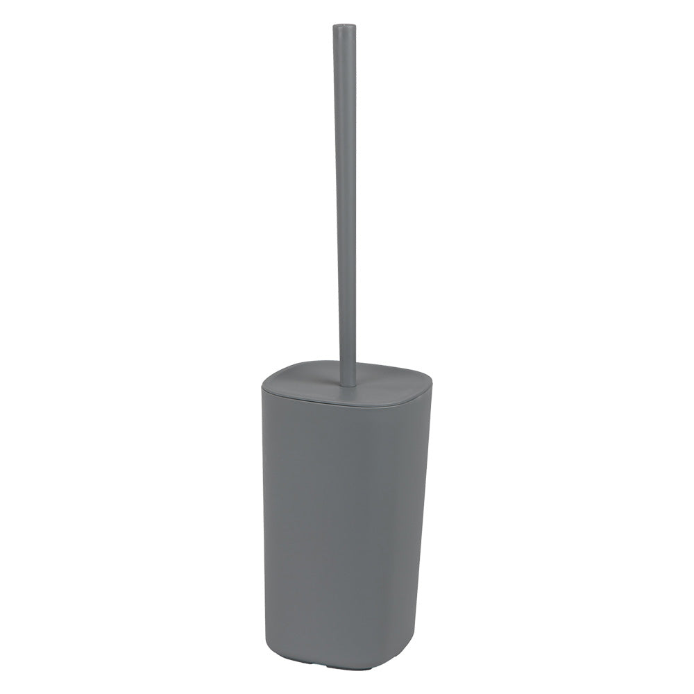 Porta scopino Poddy grigio da appoggio in resina termoplastica con spazzolino incluso