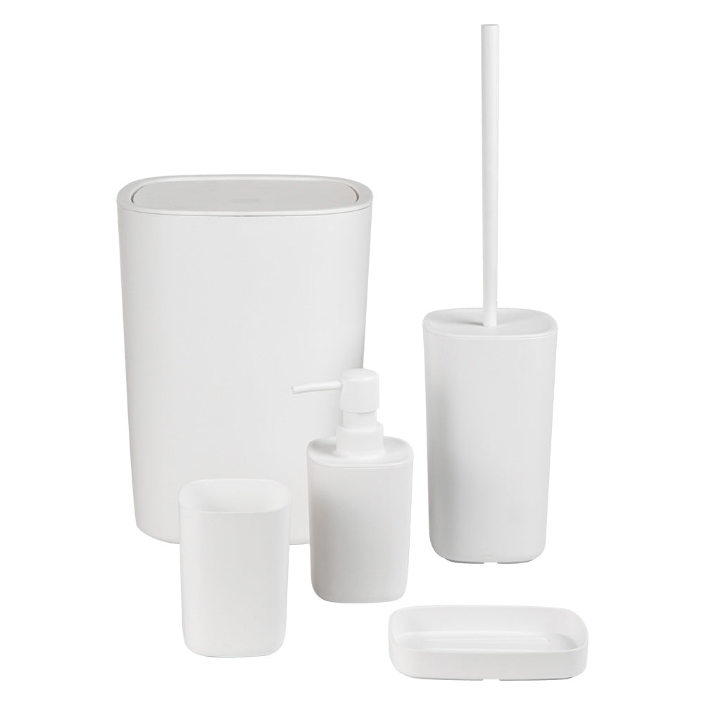 Kit accessori da bagno Poddy in termoplastico bianco - set da 5 pezzi