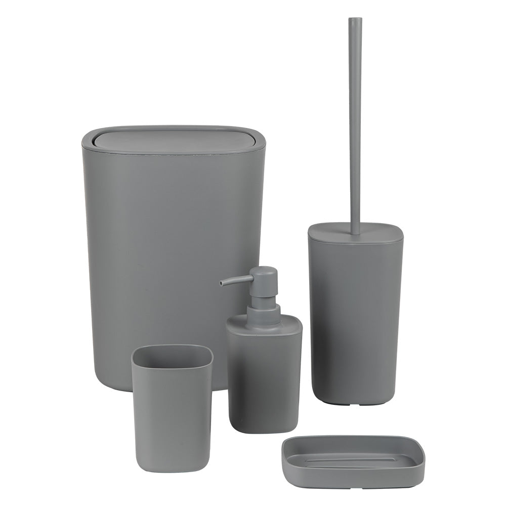 Kit accessori da bagno Poddy in termoplastica grigio - set 5 pezzi