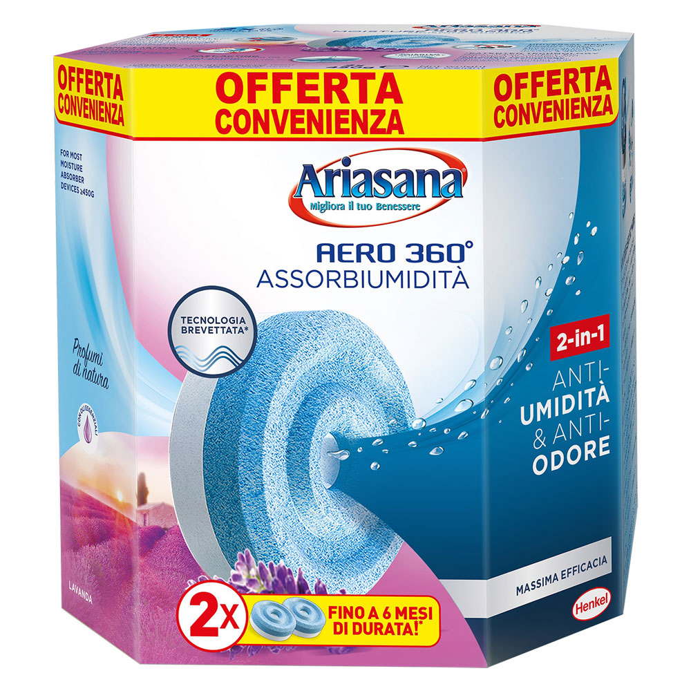 Ricarica assorbiumidità Ariasana Aero 360° alla lavanda Bipack 2x450 g