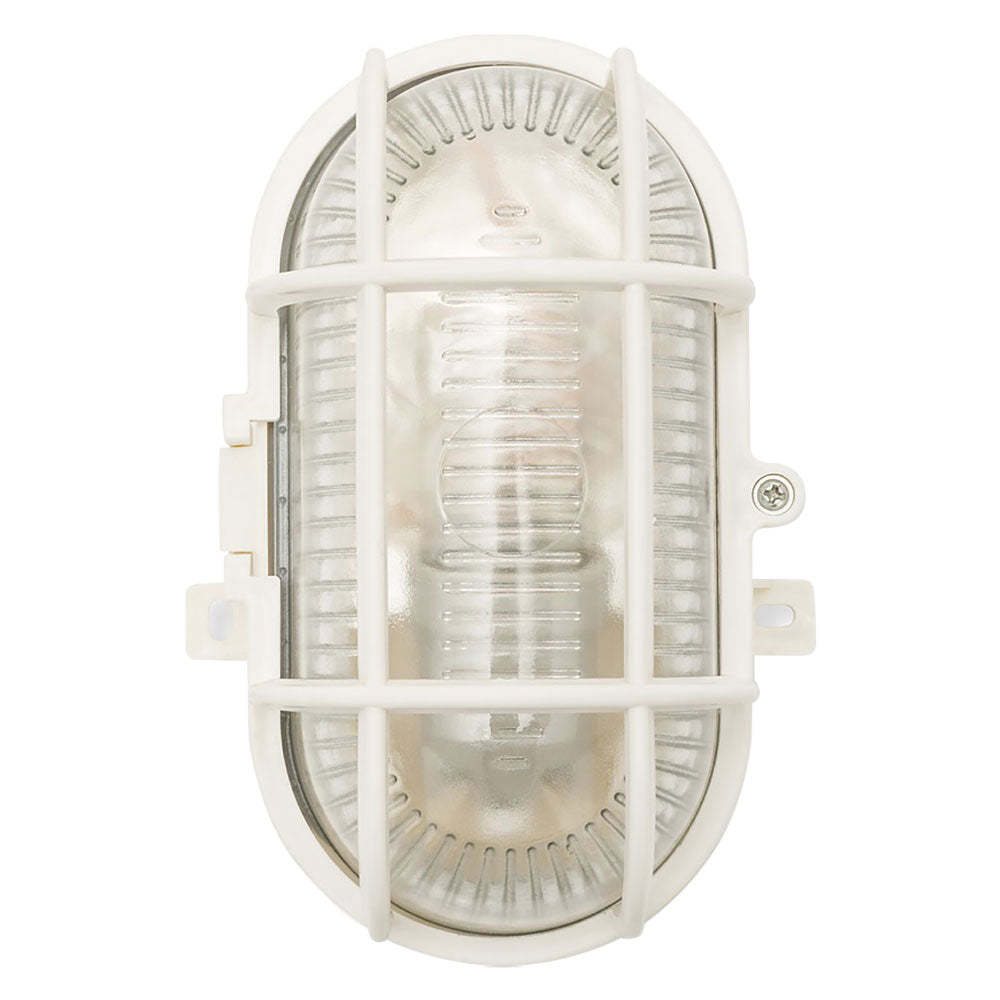 Plafoniera ovale bianca IP44 Velamp E27 con griglia di protezione per parete e soffitto Immagine principale del prodotto