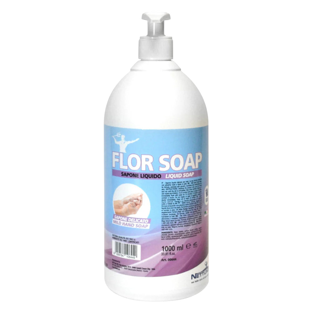 Flacone di sapone liquido Nettuno Flor Soap da 1000 ml con dosatore alla fragranza latte e miele