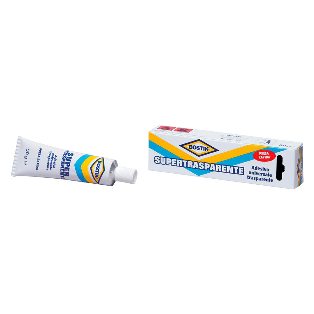 Adesivo a contatto supertrasparente incolore Bostik da 50 gr per riparazioni invisibili Immagine principale del prodotto