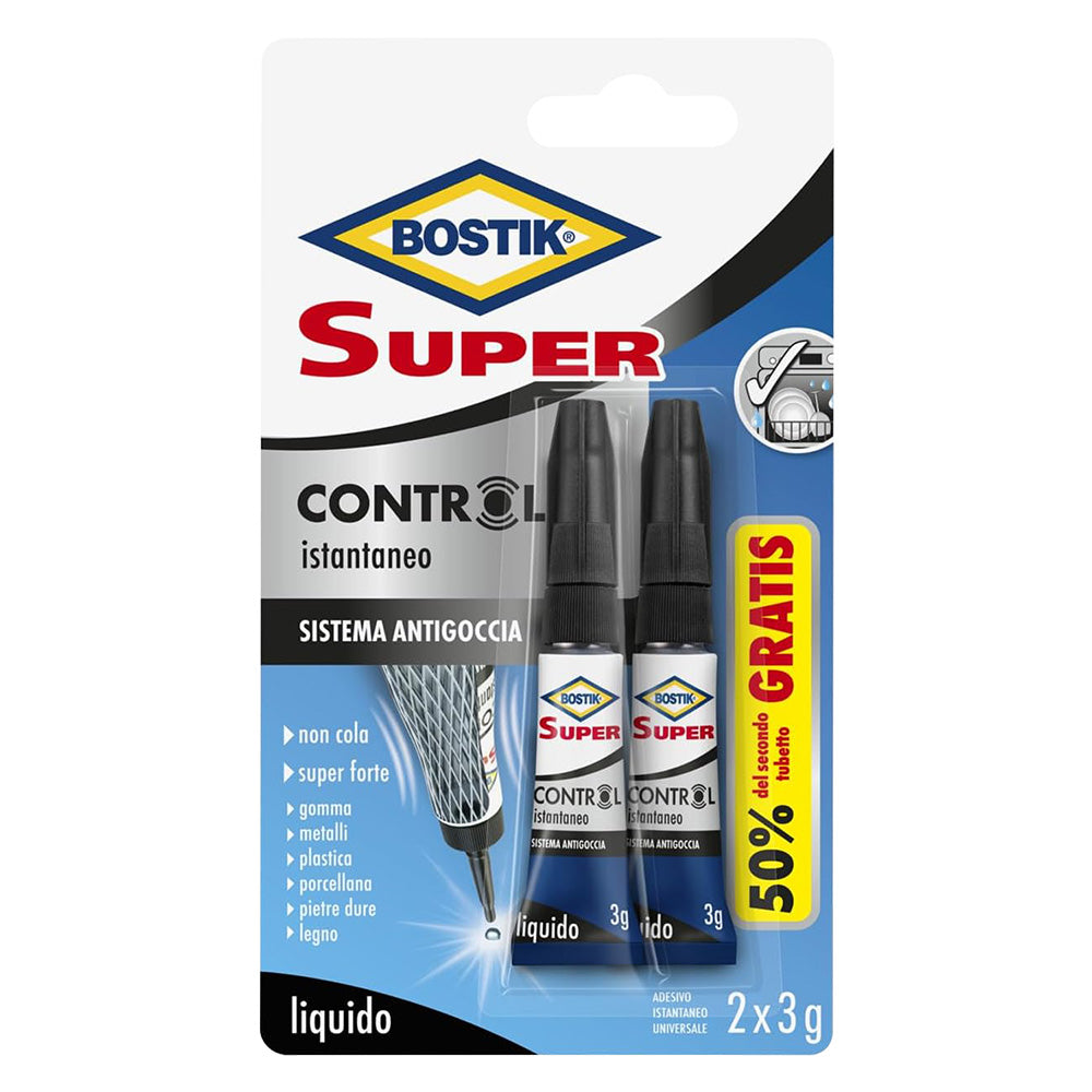 Adesivo cianoacrilato Bostik Super Control antigoccia 3 g - confezione da 2 pezzi Immagine principale del prodotto