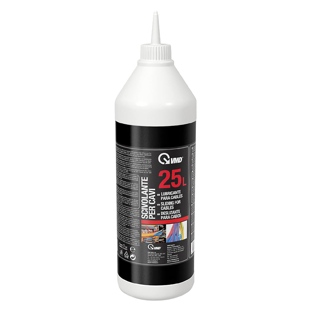 Flacone di lubrificante passacavi liquido VMD a base acqua da 1 litro per cavi ed impianti elettrici