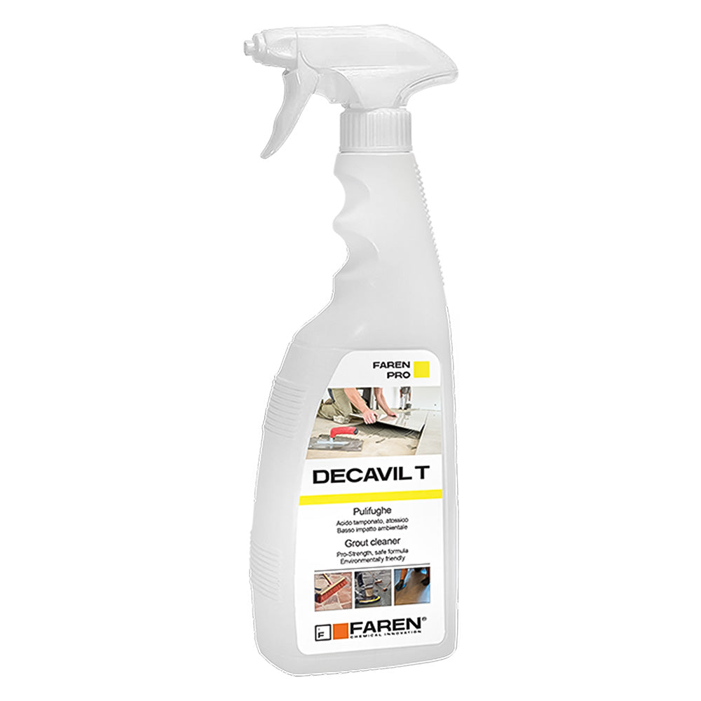 Flacone di detergente acido pulifughe Faren Decavil T da 750 ml per piastrelle e pavimenti
