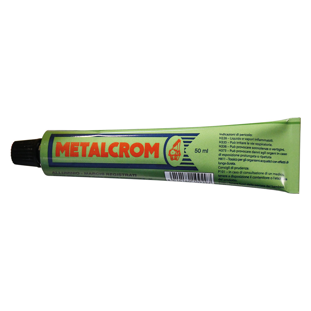 Tubetto di pasta lucidante Metalcrom da 50 ml finitura alluminio per superfici metalliche