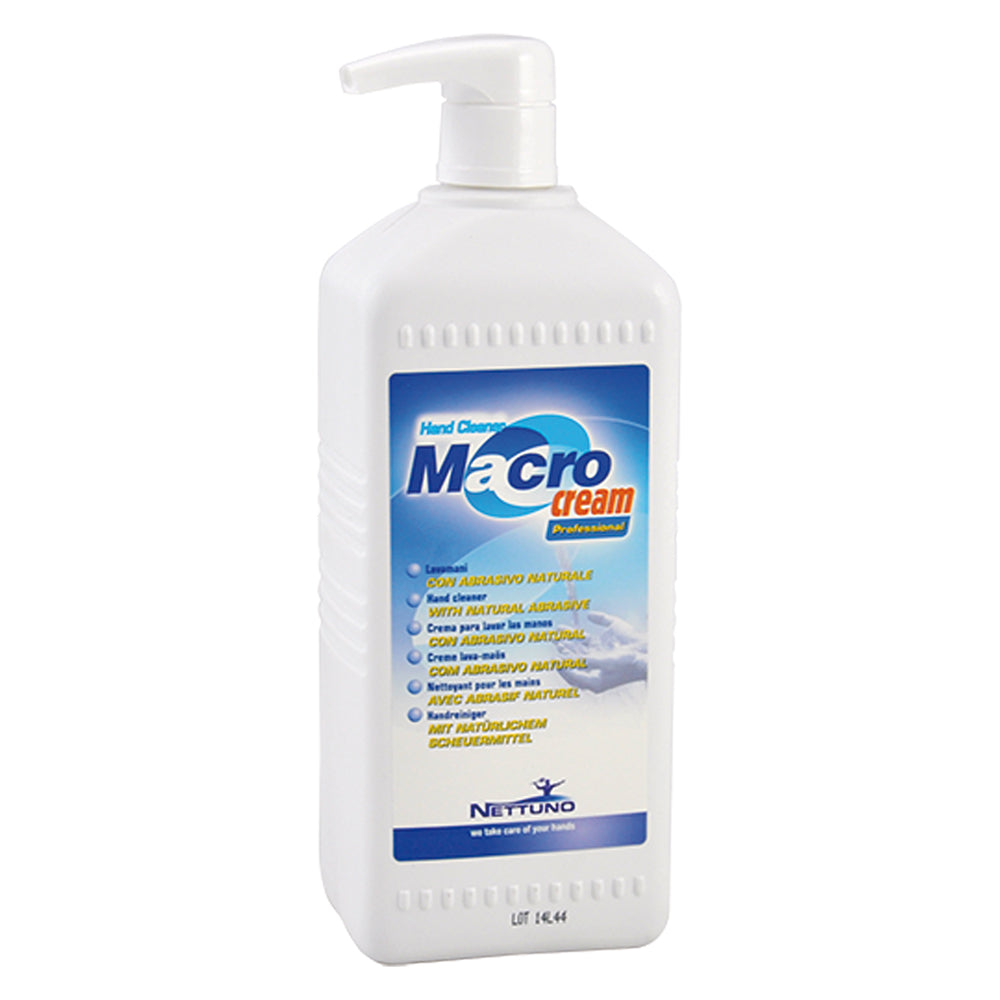 Flacone di crema lavamani Macrocream Nettuno da 1000 ml con dispenser dosatore e microgranuli vegetali