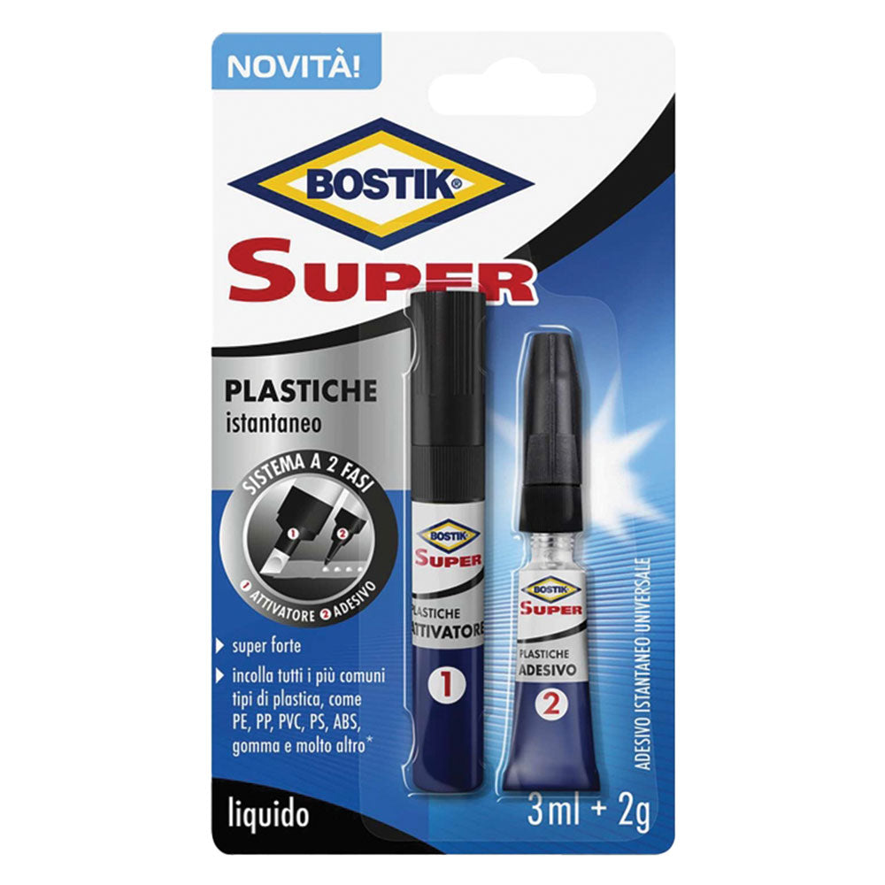 Adesivo istantaneo Bostik Super Plastiche con attivatore 2g + 3ml Immagine principale del prodotto