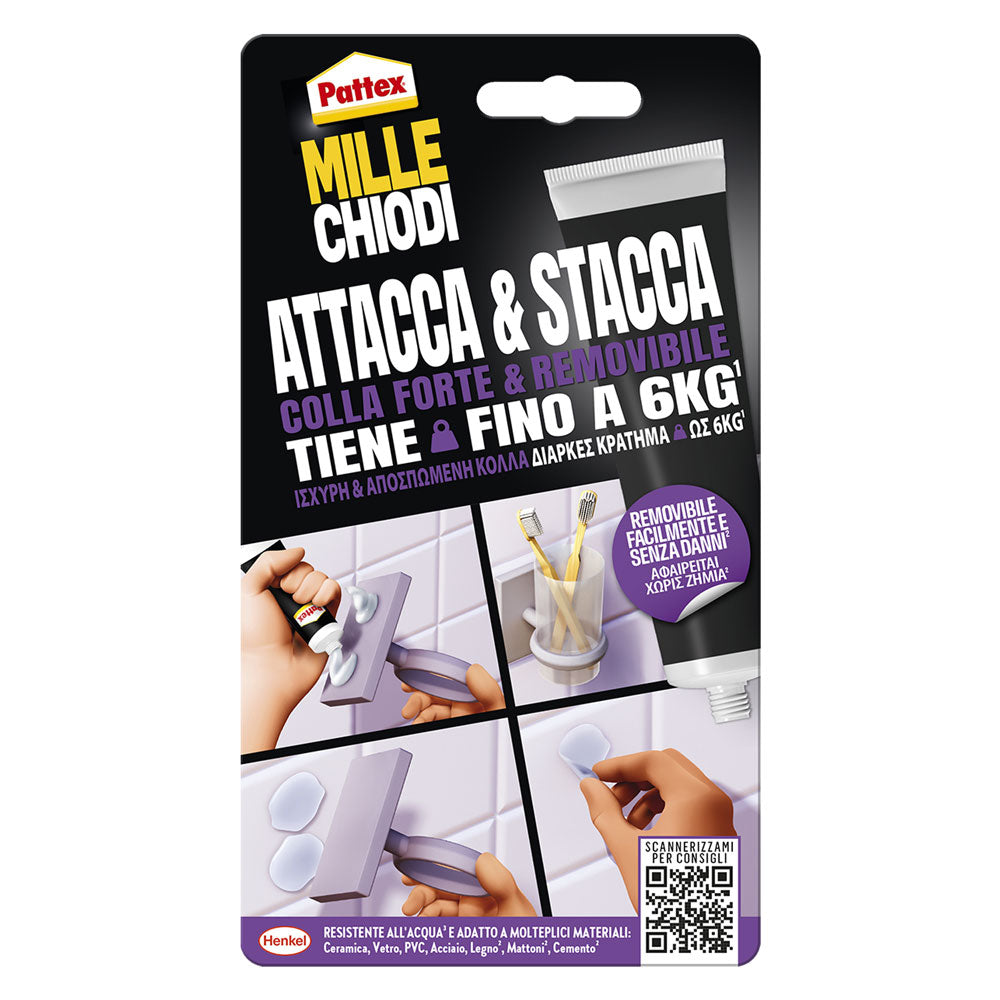 Adesivo di montaggio Pattex Millechiodi Attacca & Stacca trasparente 44 g Immagine principale del prodotto