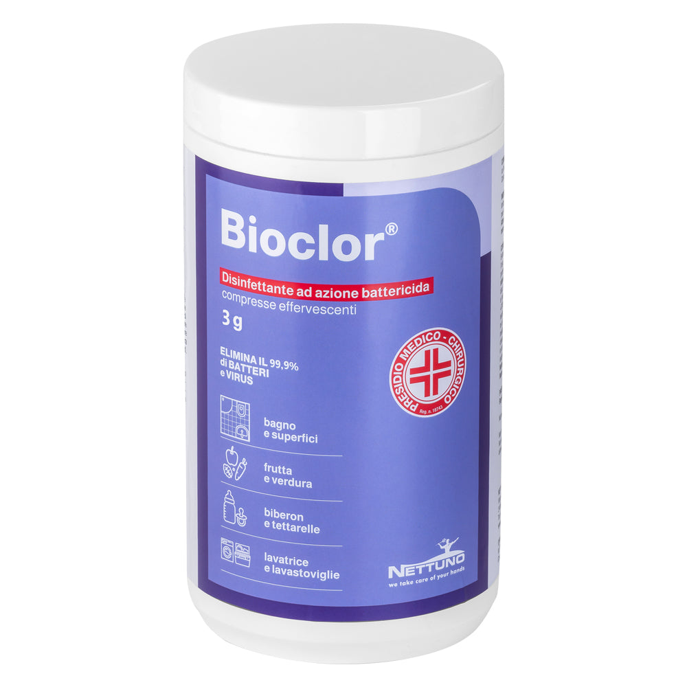 Confezione di disinfettante cloroattivo Bioclor Nettuno da 500 g in compresse effervescenti