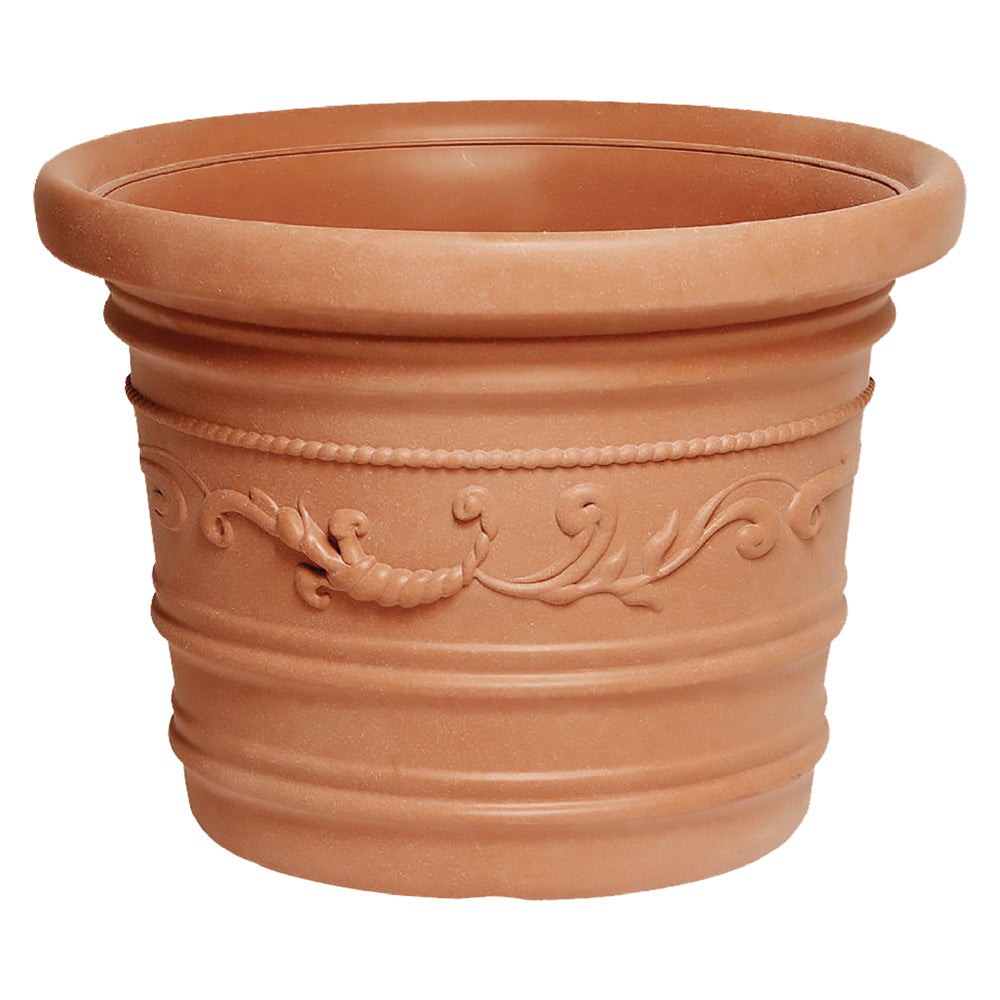 Vaso tondo Prestige in resina color terracotta festonato ø 45 cm per piante da esterno
