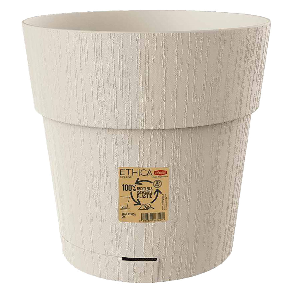 Vaso tondo Ethica Stefanplast in plastica riciclata color gesso 15x15 cm con riserva d'acqua