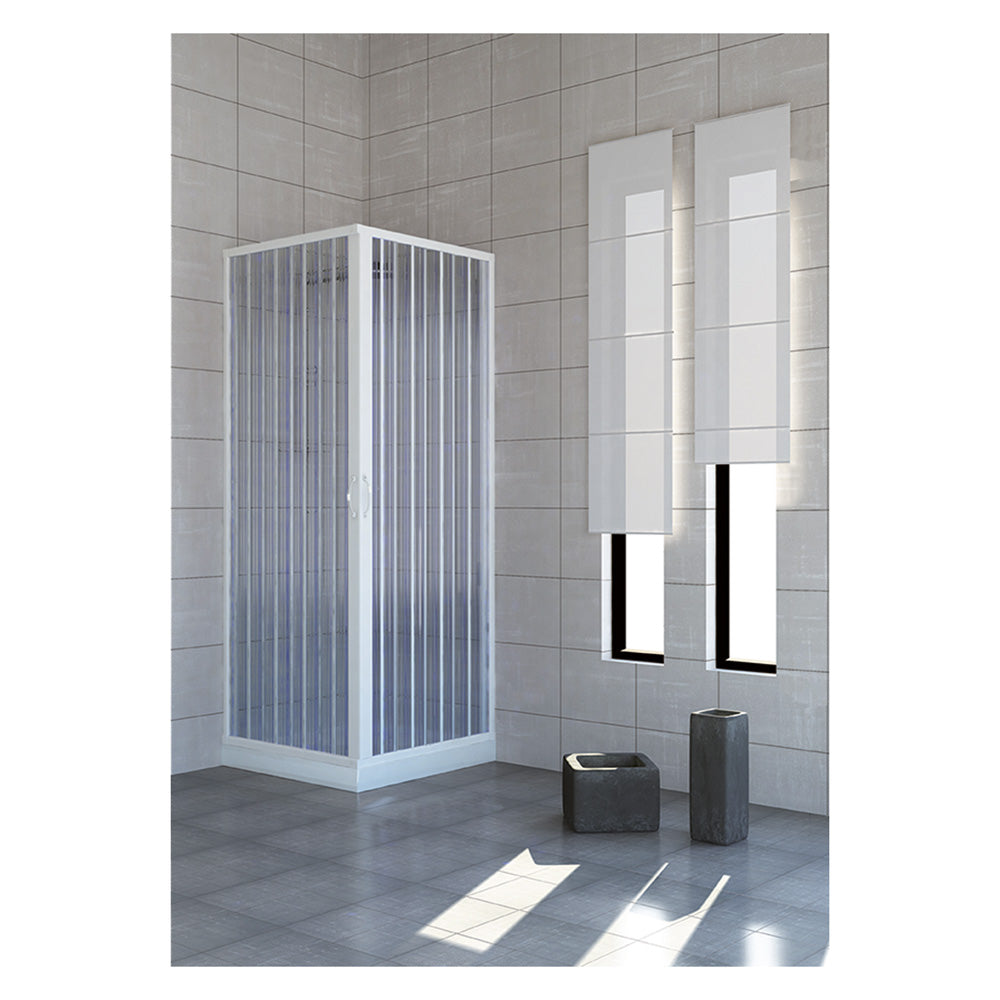 Box Doccia a Due Porte Nilo in PVC Bianco 80x80 cm H 185 cm con Chiusura a Soffietto