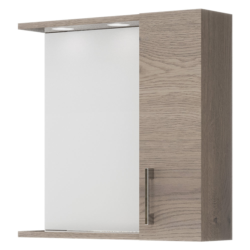 Specchiera da bagno pensile noce americano con pensile e luce a incasso - 58,4x15,1x57,1 cm Immagine principale del prodotto