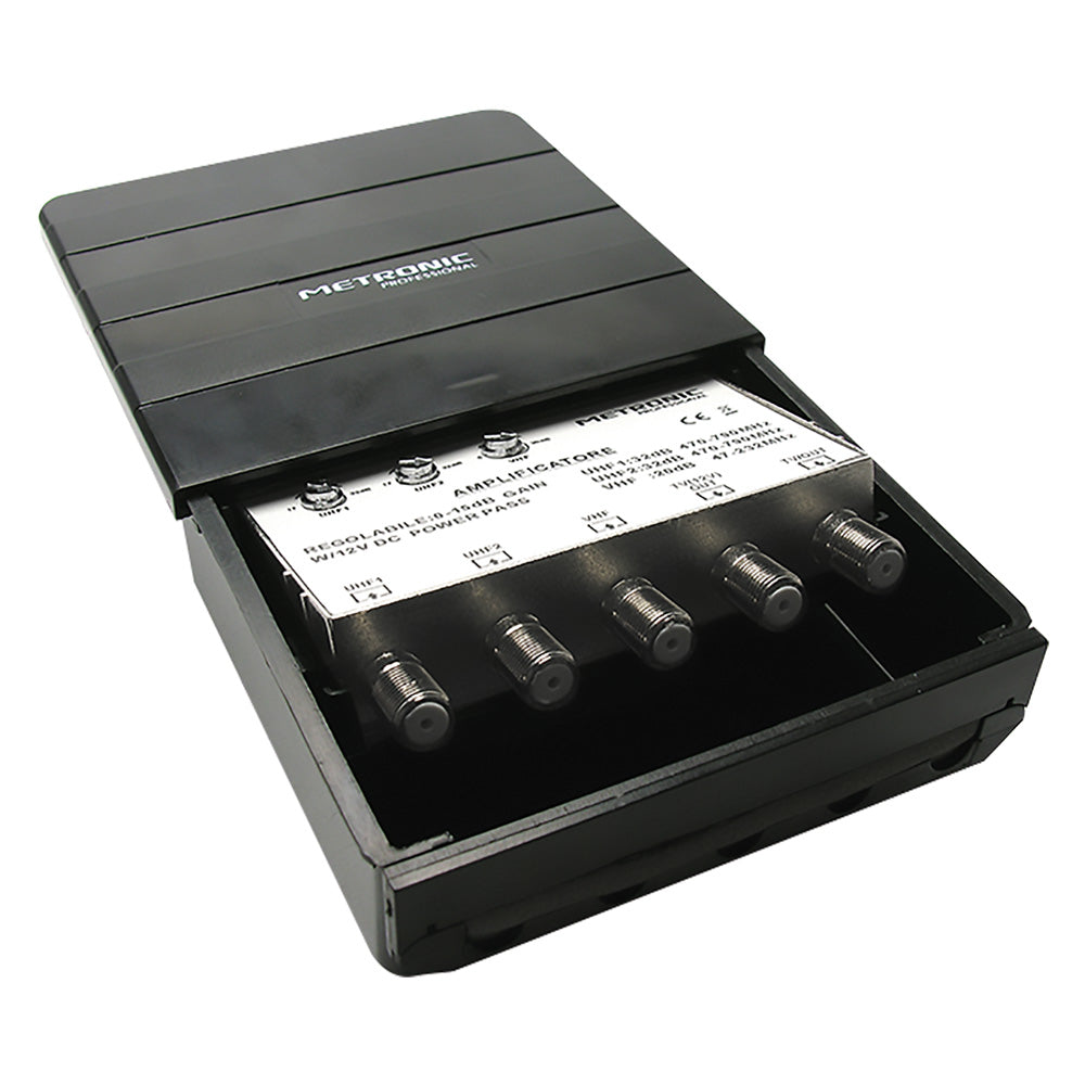 Amplificatore TV da esterno Metronic per digitale terrestre con 3 ingressi e filtro 4G LTE