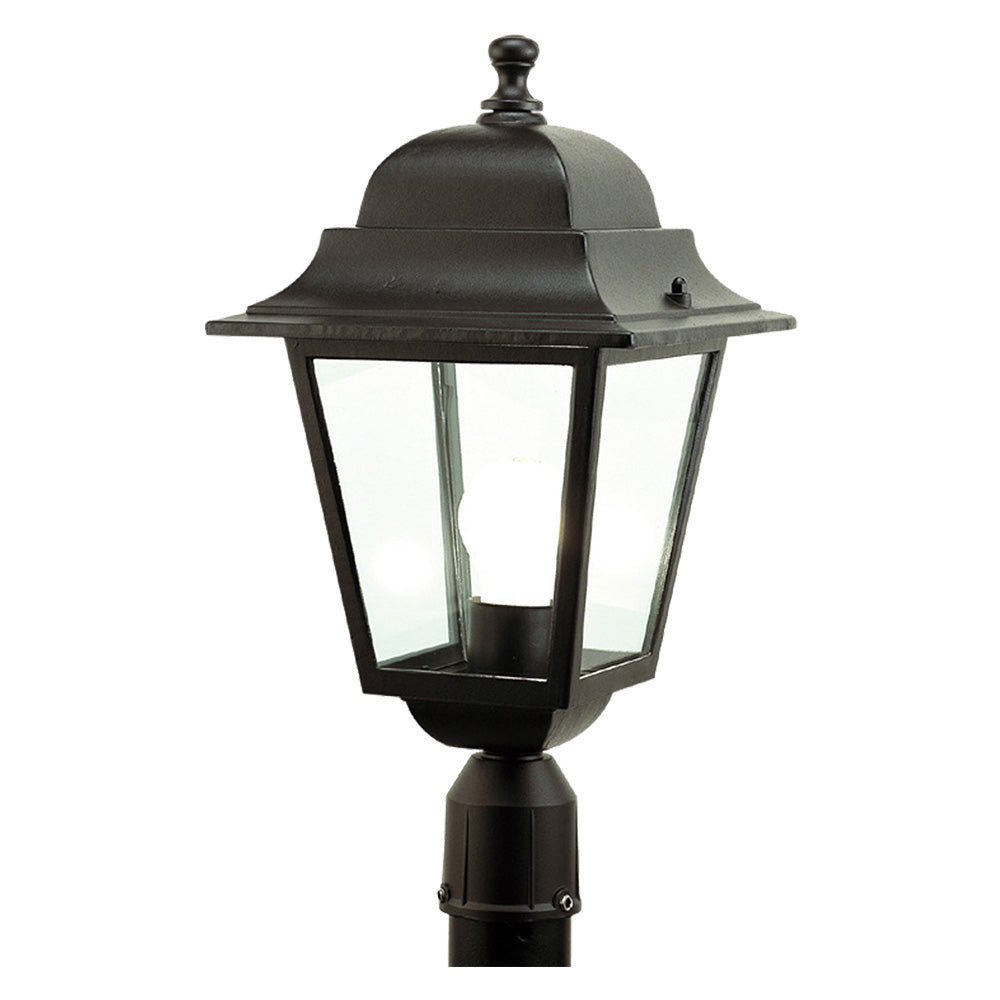 Lanterna testa-palo quadrata in alluminio nero 100W Sovil con attacco E27 per esterni